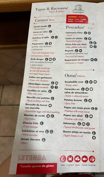 menu 0 of Bar Ávila Tapas