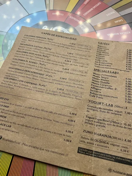 menu 1 of CafeLab