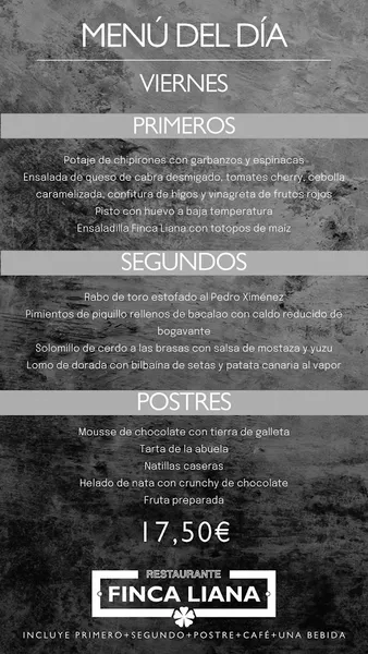 menu 1 of Restaurante Finca Liana