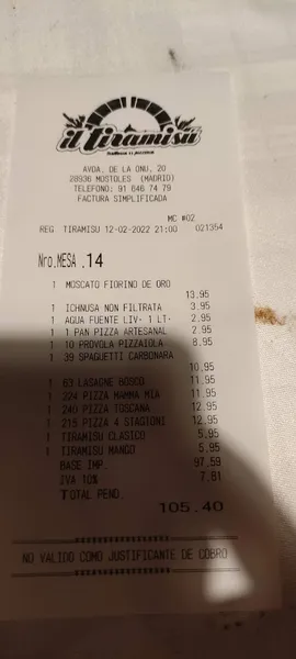 menu 1 of Restaurante Il Tiramisú