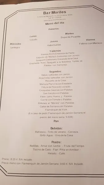 menu 2 of Bar Moriles