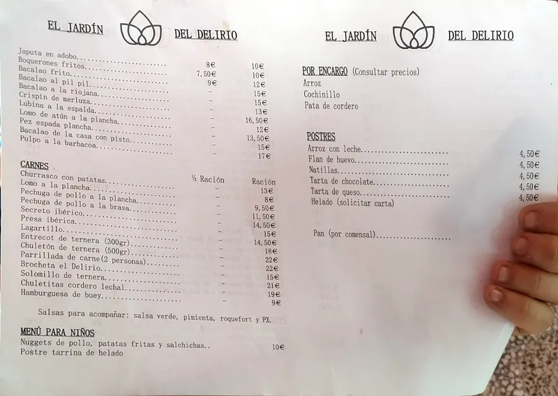 menu 0 of Restaurante El Jardín del Delirio