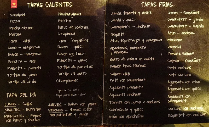 menu 0 of Bar El Vagón