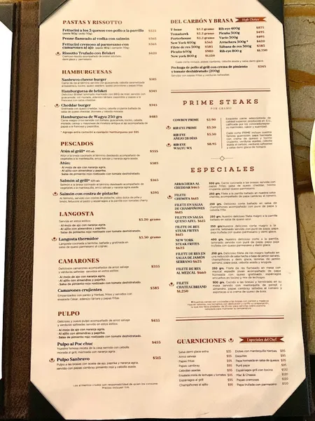 menu 2 of Sanbravo