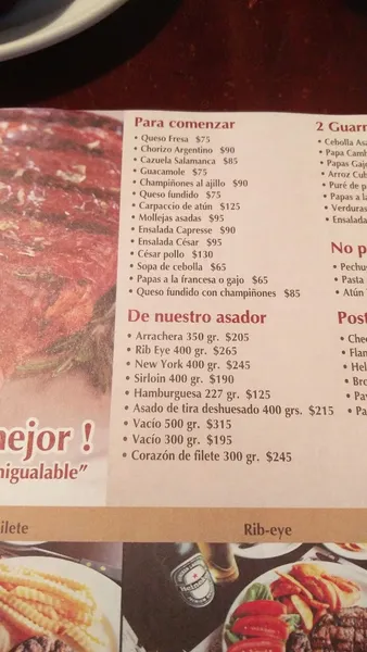 menu 2 of Salamanca grill