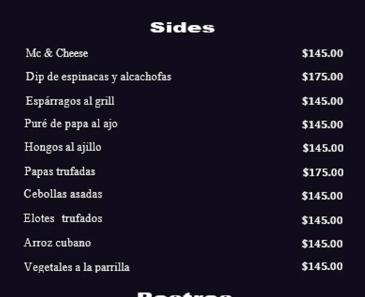 menu 2 of Salamanca Prime, Steakhouse