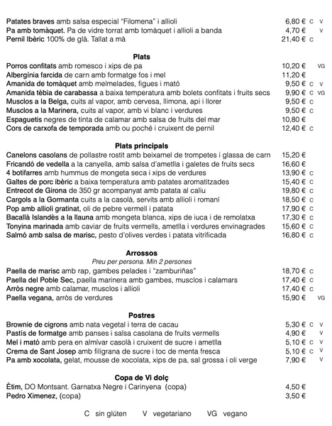 menu 1 of El Sortidor, de la Filomena Pagès