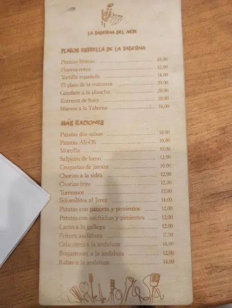 menu 2 of La Taberna del Arte