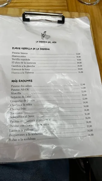 menu 0 of La Taberna del Arte