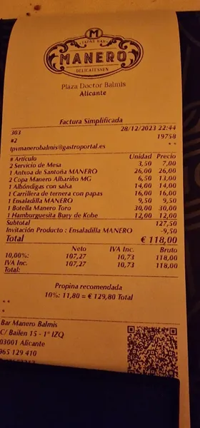 menu 2 of Manero Alicante - Balmis