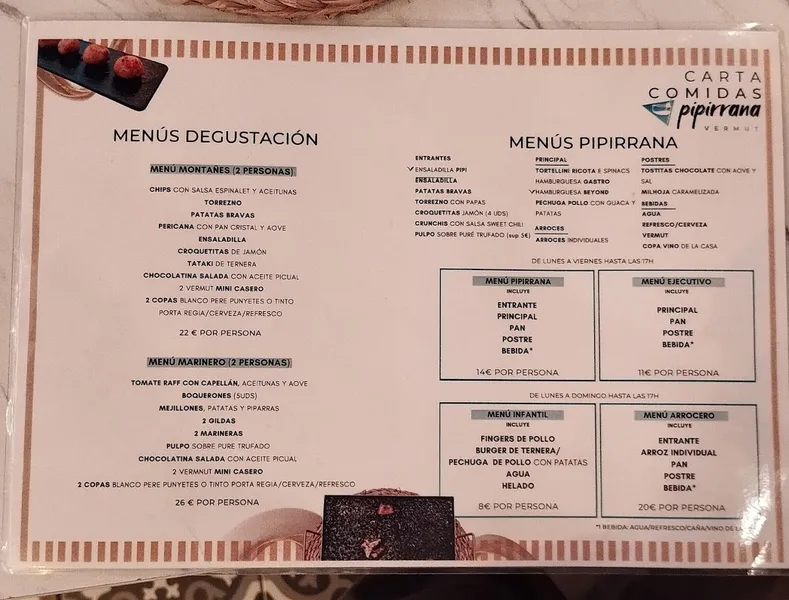 menu 1 of PIPIRRANA VERMUT