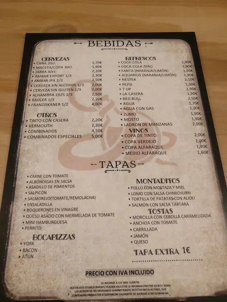menu 1 of Bar La Botica