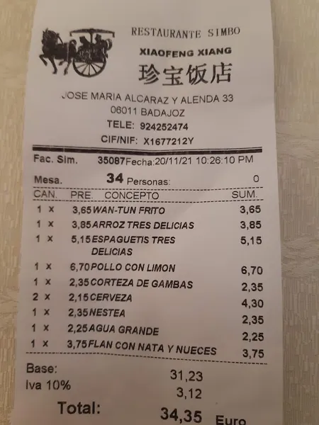 menu 0 of Restaurante Chino Simbo