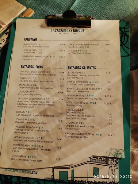 menu 2 of Restaurante La Casa del Estanque