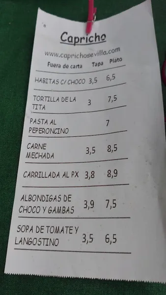 menu 0 of Restaurante Capricho Sevilla