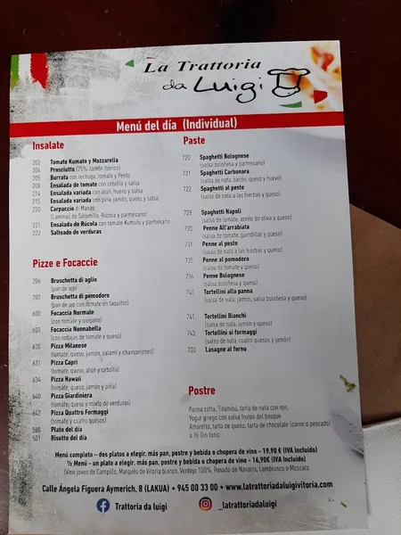 menu 1 of La Trattoria da Luigi