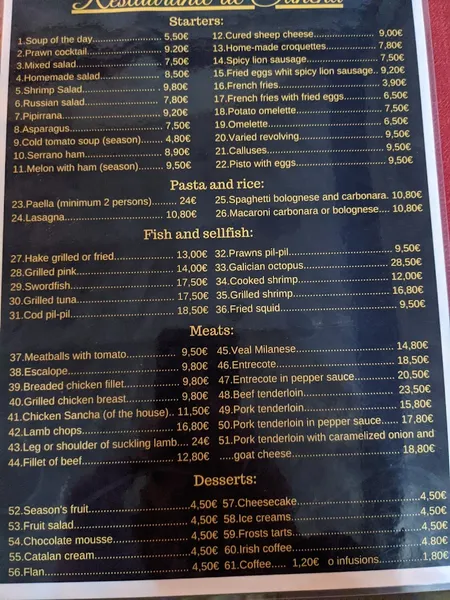 menu 0 of Restaurante de Sancha