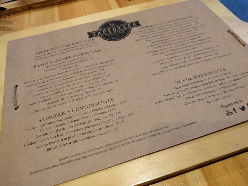 menu 2 of La Tapeoteca San Pedro