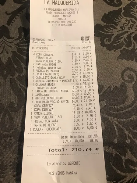 menu 2 of La Malquerida
