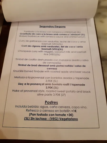 menu 1 of En Ville | Restaurante Gluten Free | Barcelona