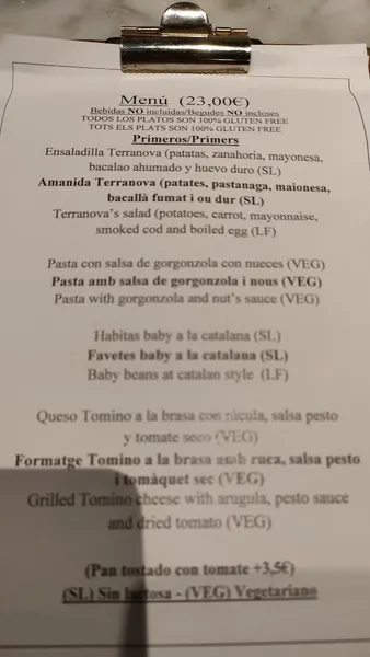 menu 2 of En Ville | Restaurante Gluten Free | Barcelona