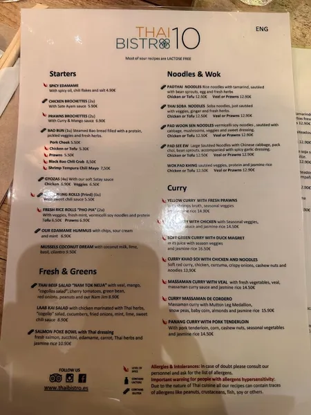 menu 2 of THAI BISTRO 10