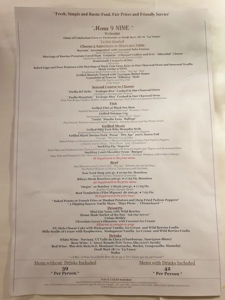 menu 2 of Nine Barcelona