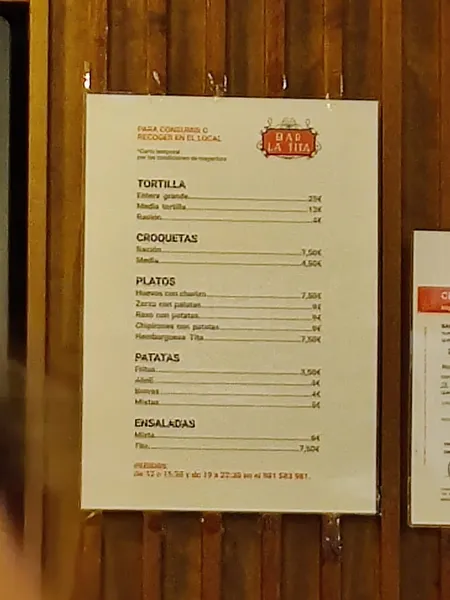 menu 1 of Bar La Tita