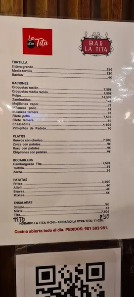 menu 2 of Bar La Tita