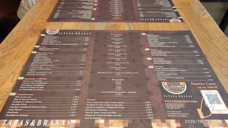 menu 2 of El Papatorio Tapas y Brasas