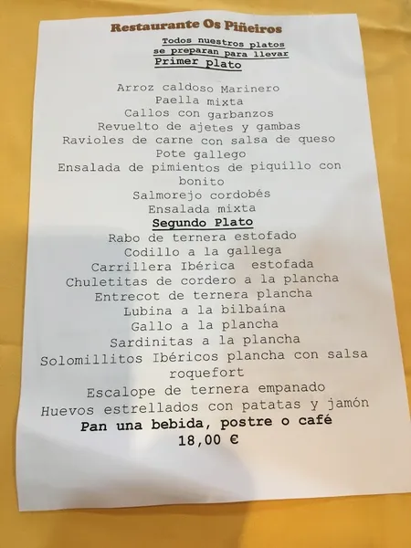 menu 0 of Restaurante Os Piñeiros