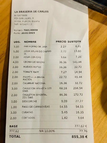menu 1 of La Brasería de Carlos