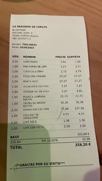 menu 2 of La Brasería de Carlos