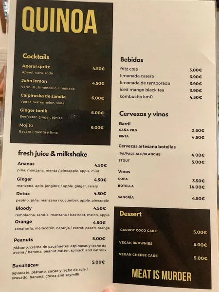 menu 0 of Quinoa Bar