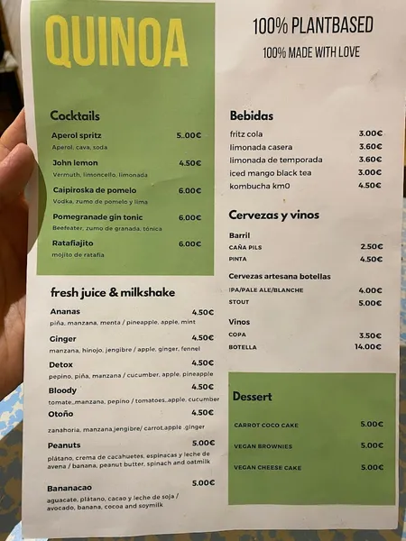 menu 1 of Quinoa Bar