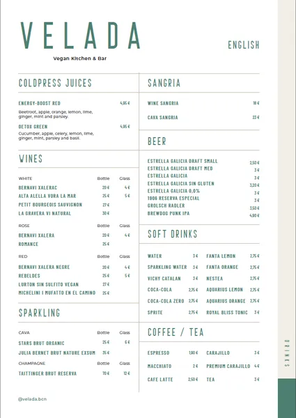 menu 0 of Velada - Vegan Tapas and Cocktails
