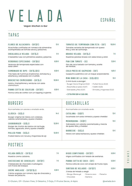 menu 2 of Velada - Vegan Tapas and Cocktails