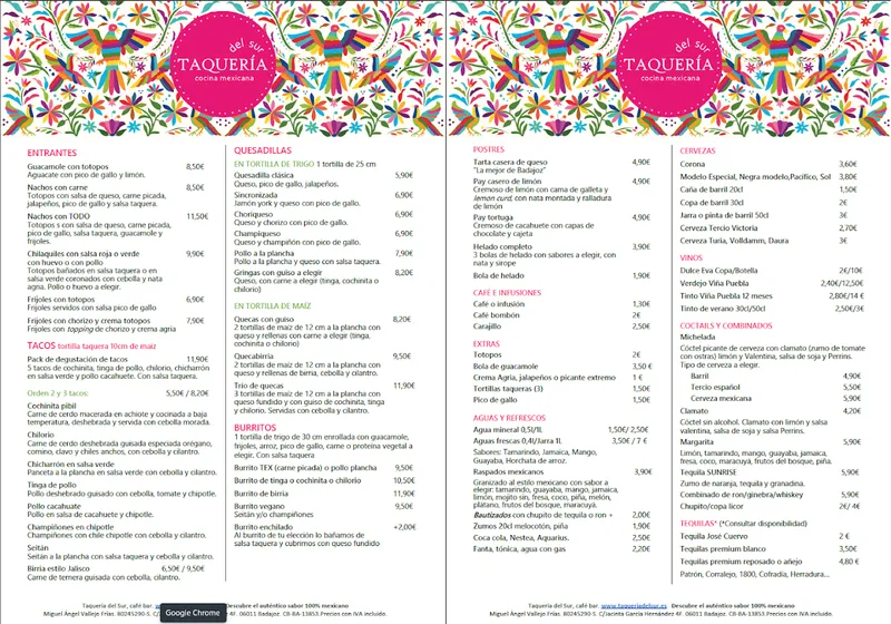 menu 0 of Taquería del Sur Badajoz