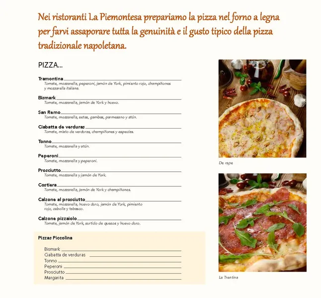 menu 1 of Restaurant La Piemontesa