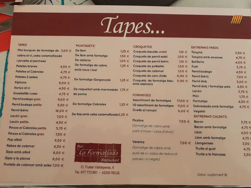 menu 0 of Restaurant la Formatjada