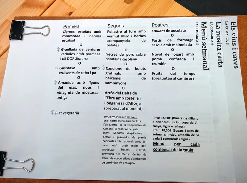 menu 0 of Restaurant La Comarca