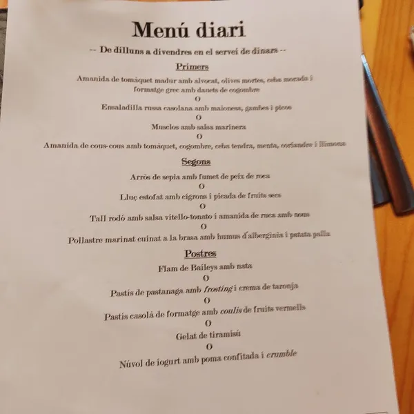 menu 1 of Restaurant La Comarca