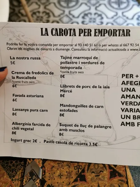 menu 2 of La Carota