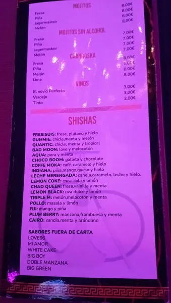 menu 0 of Piano night club