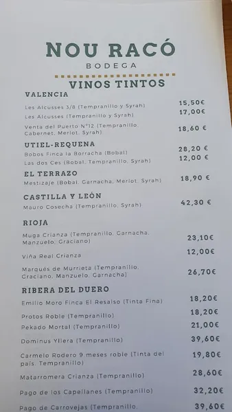 menu 1 of Nou Racó