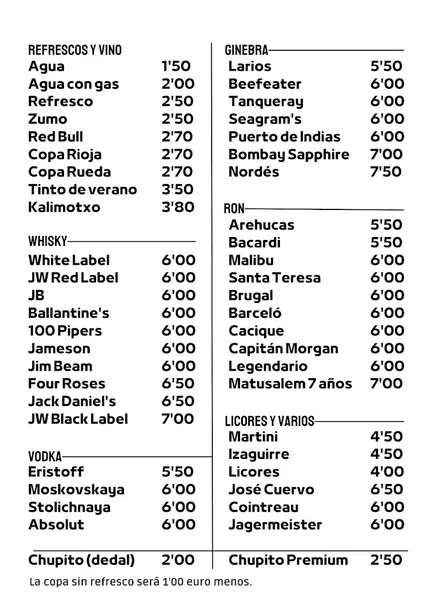 menu 0 of Cervecería bar La Mina