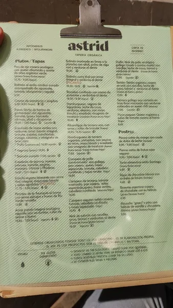 menu 0 of Restaurante Organico Malaga - Taperia Organica Astrid