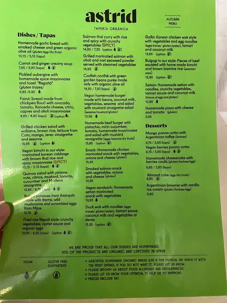 menu 1 of Restaurante Organico Malaga - Taperia Organica Astrid