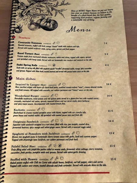 menu 2 of MIMO Vegan