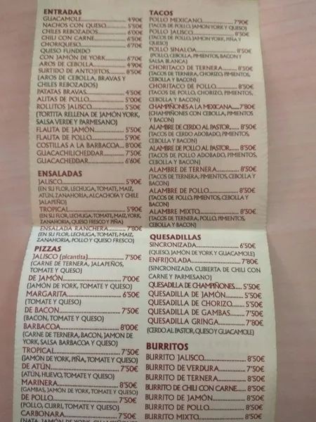 menu 2 of Jalisco Restaurante